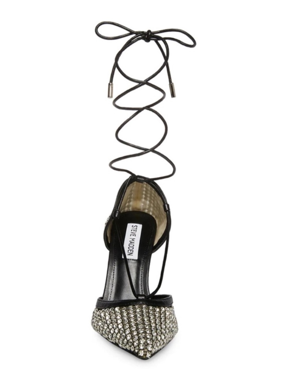 Steve Madden Vanity Mesh Crystal Embellished Black Lace-Up Stiletto Pump - Picture 3 of 12